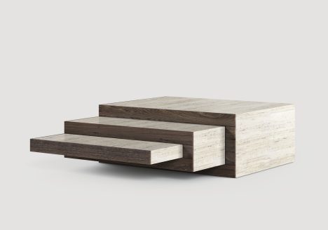 Salontafel met travertin en wengé hout