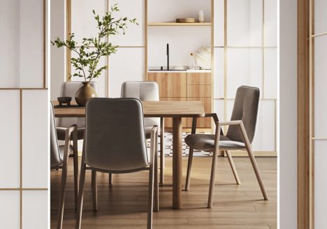 Eetkamer en keuken in Japandi stijl