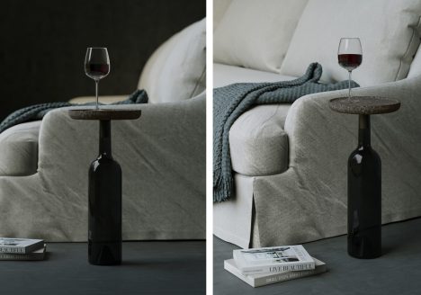 Wijntafel bijzettafel met kurk blad en fles