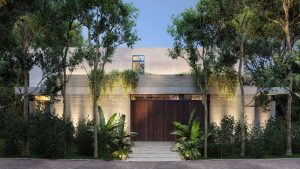 Voorgevel van een villa in Tulum, Mexico