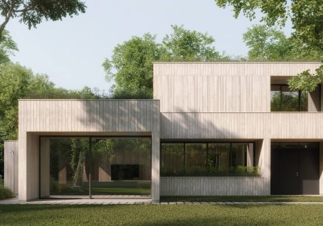 Gevel van een houten, duurzame en levensloopbestendige villa in Nederland